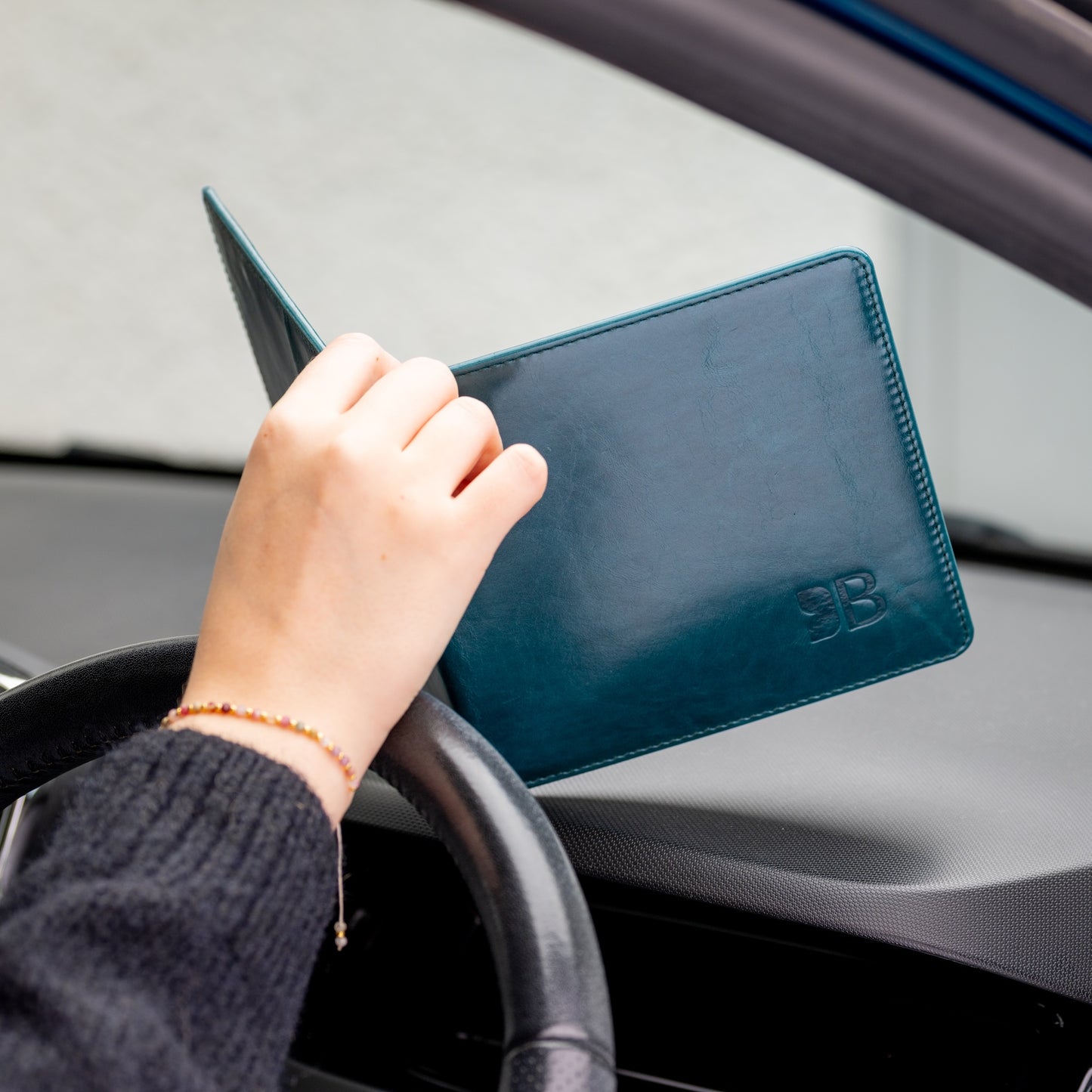 Disabled Blue Badge Parking Permit Wallet in Green Leather - UK Made