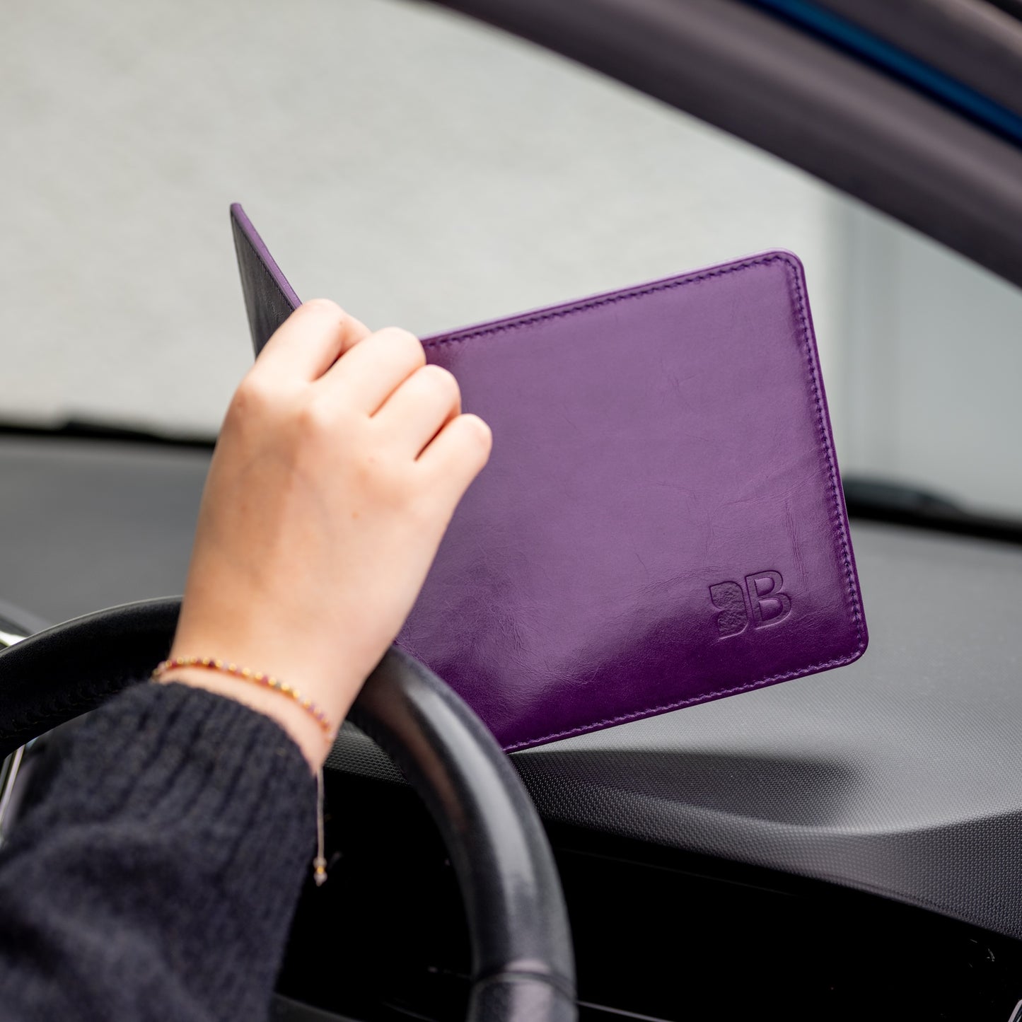 Disabled Blue Badge Parking Permit Wallet in Purple Leather - UK Made