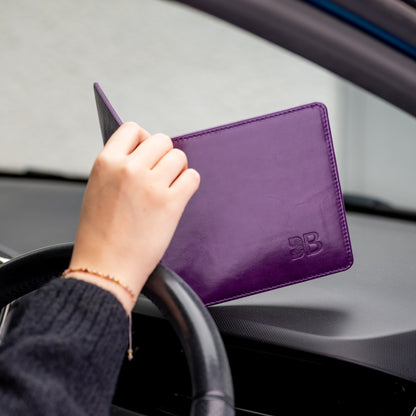 Disabled Blue Badge Parking Permit Wallet in Purple Leather - UK Made