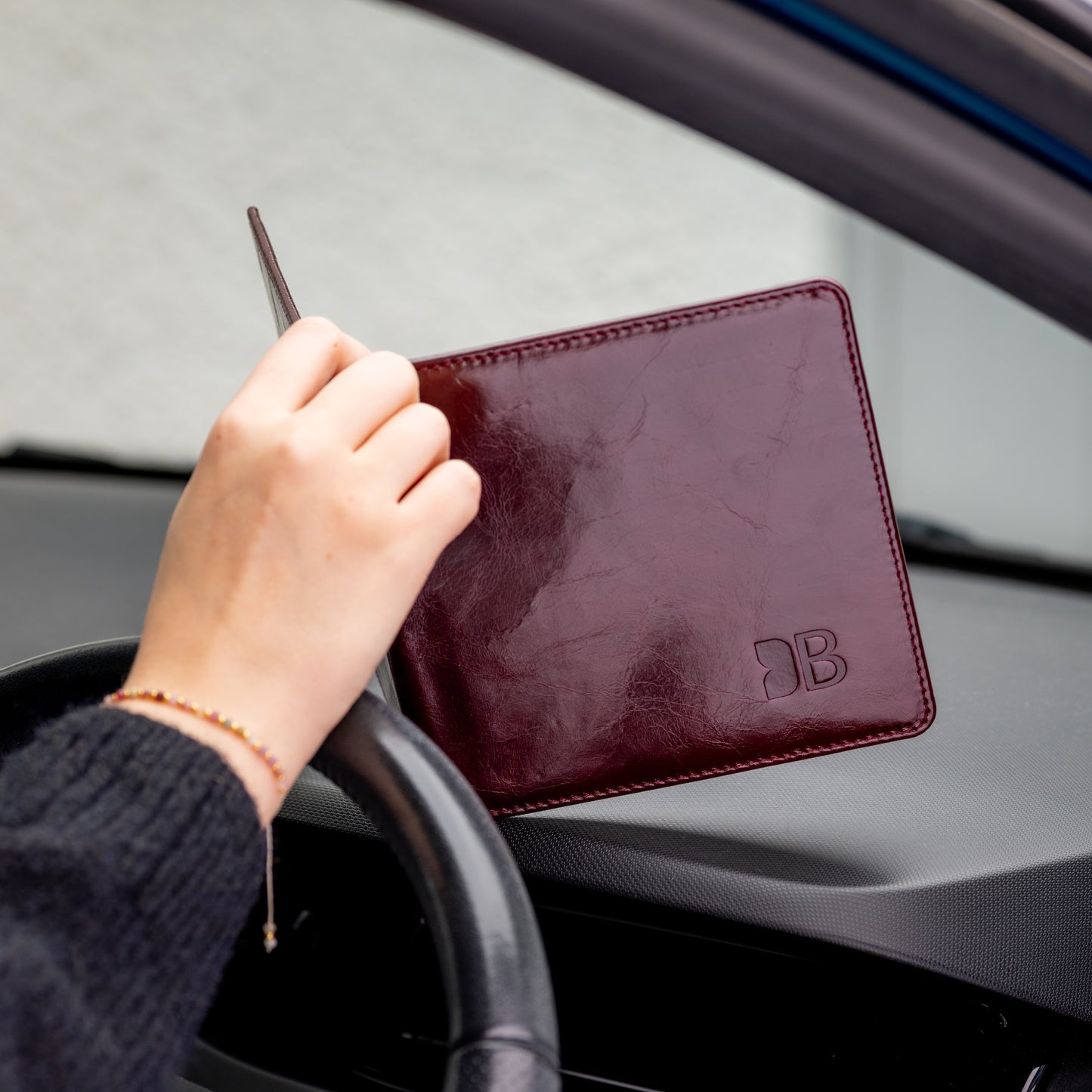 Disabled Blue Badge Parking Permit Wallet in Burgundy Leather - UK Made