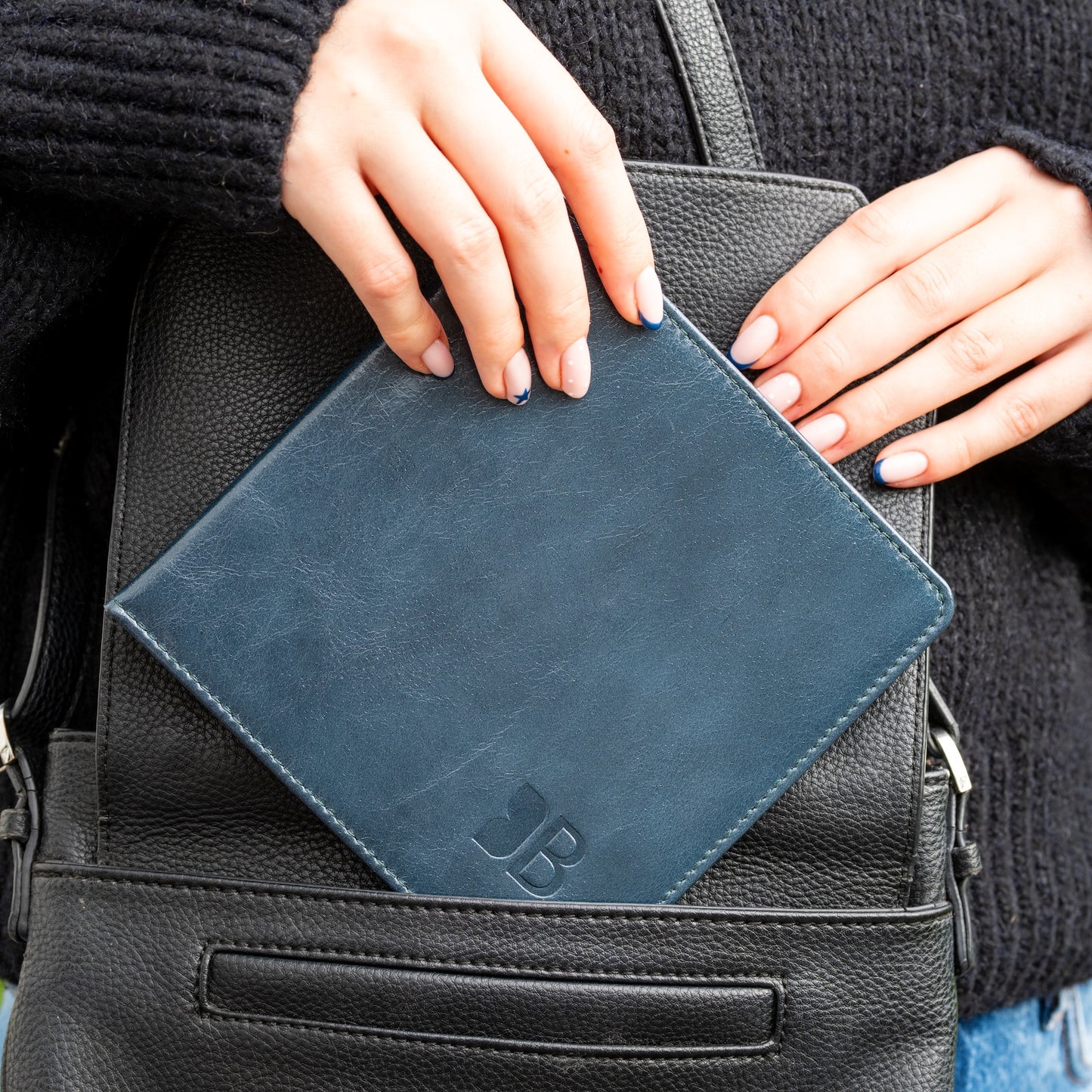 Disabled Blue Badge Parking Permit Wallet in Navy Leather - UK Made