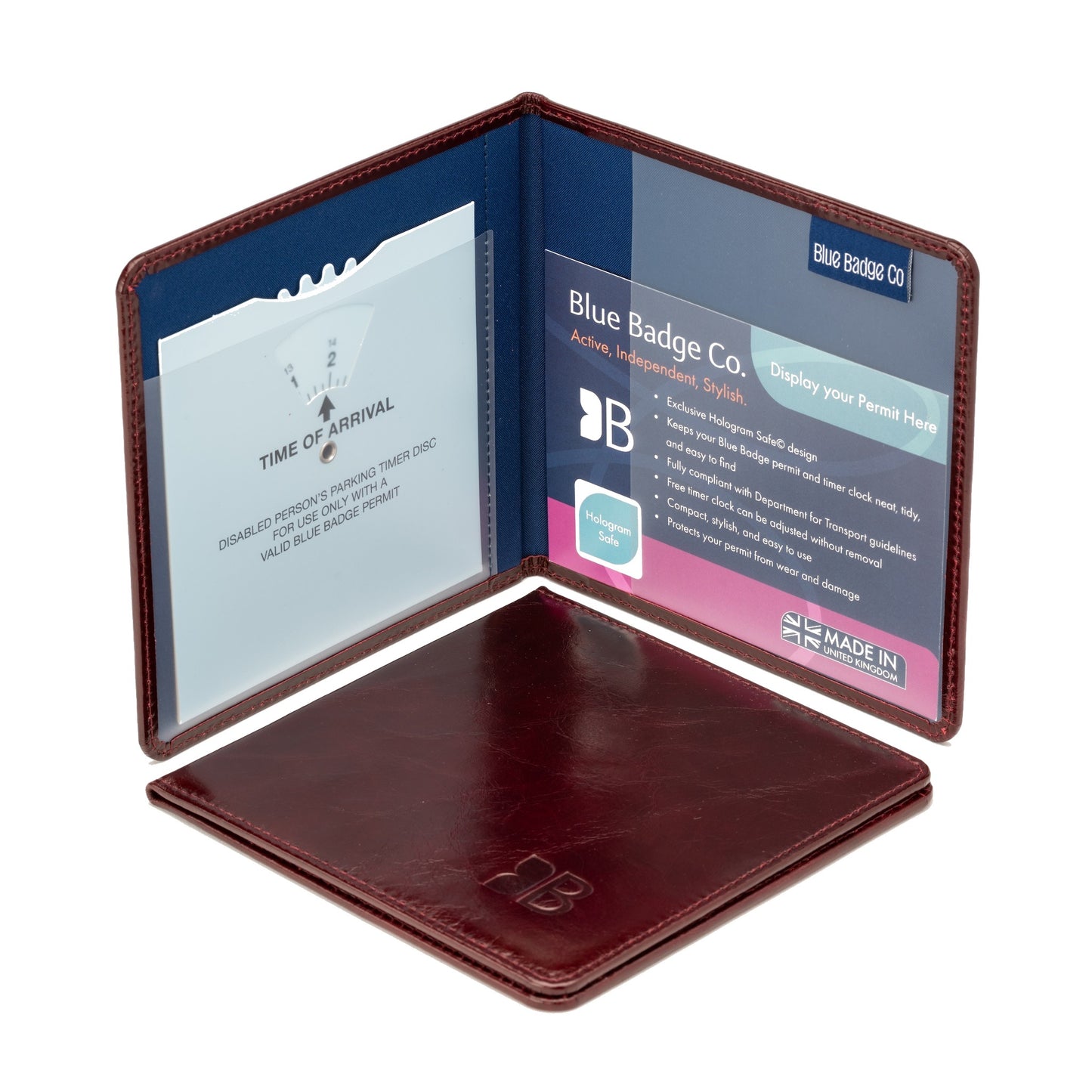 Disabled Blue Badge Parking Permit Wallet in Burgundy Leather - UK Made