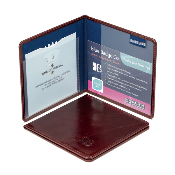 Disabled Blue Badge Parking Permit Wallet in Burgundy Leather - UK Made