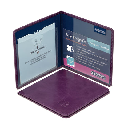 Disabled Blue Badge Parking Permit Wallet in Purple Leather - UK Made