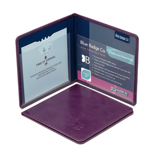 Disabled Blue Badge Parking Permit Wallet in Purple Leather - UK Made