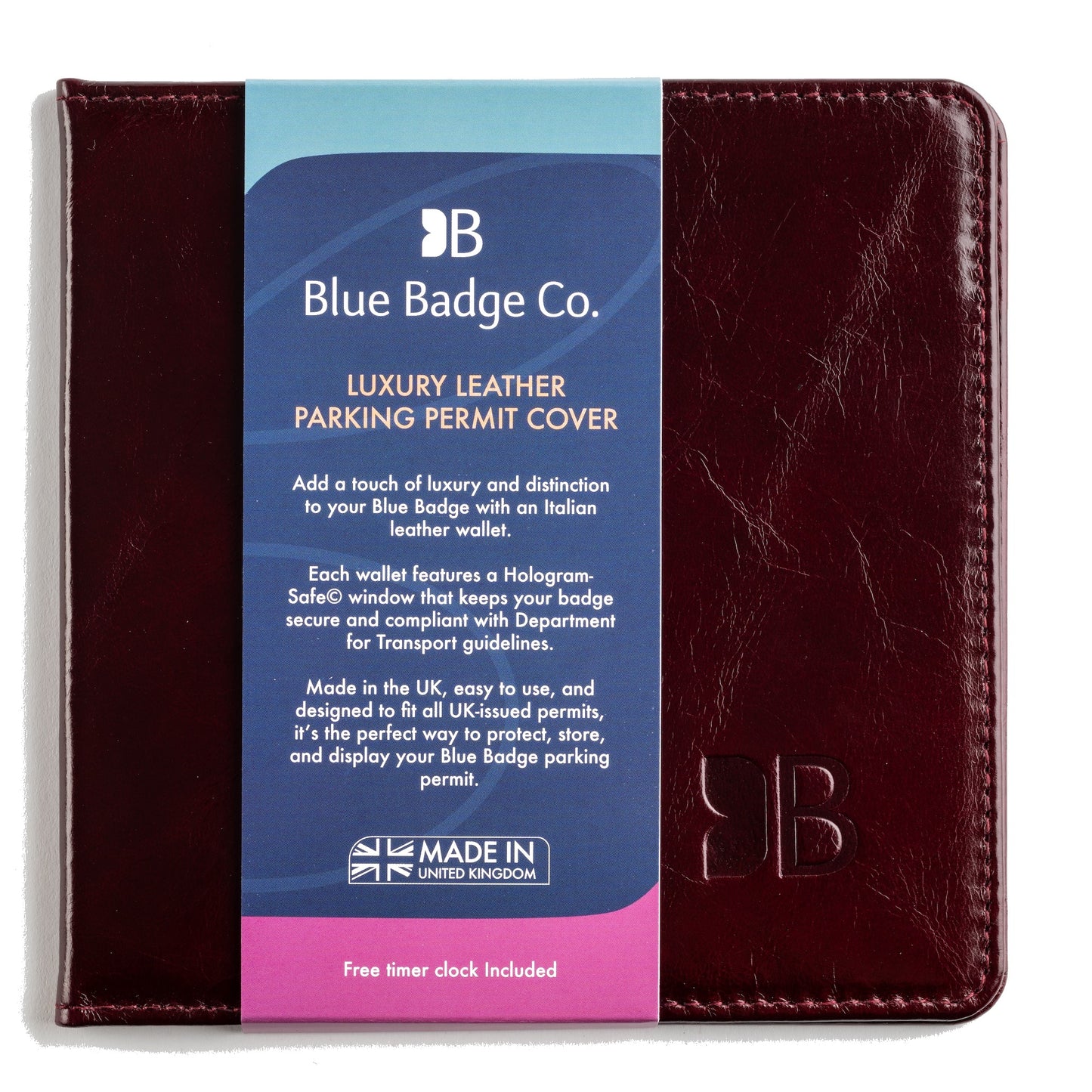 Disabled Blue Badge Parking Permit Wallet in Burgundy Leather - UK Made