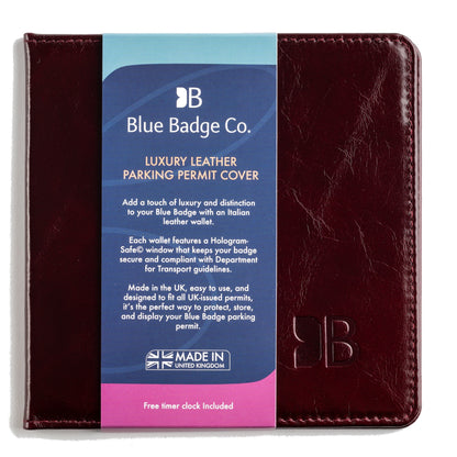 Disabled Blue Badge Parking Permit Wallet in Burgundy Leather - UK Made