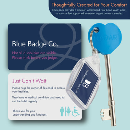Four Pack - Genuine RADAR Keys with Blue Badge Co Keyring Ultimate Value + "Just Can't Wait" Card