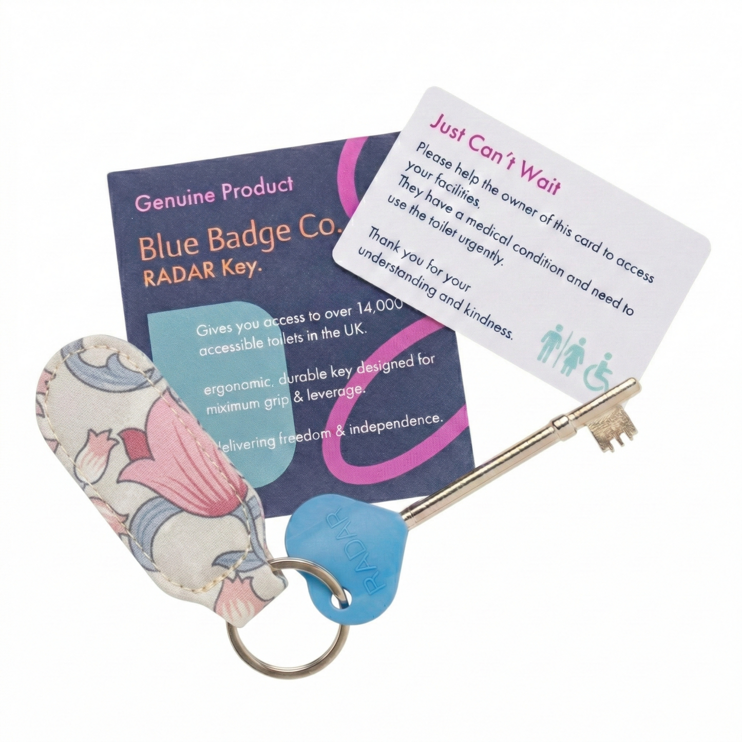 Genuine RADAR Disabled Toilet Key and Fabric Keyring in William Morris Golden Lily Plum