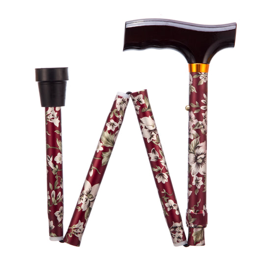 Folding Adjustable Walking Sticks - Burgundy Flower