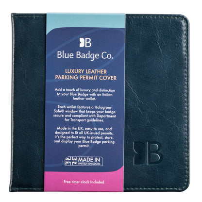 Disabled Blue Badge Parking Permit Wallet in Navy Leather - UK Made