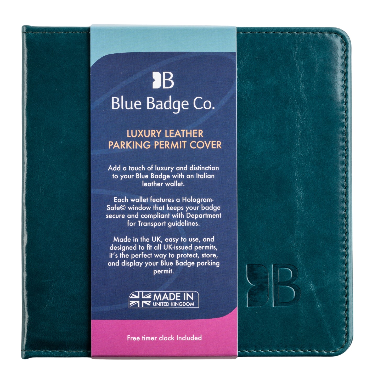 Disabled Blue Badge Parking Permit Wallet in Green Leather - UK Made
