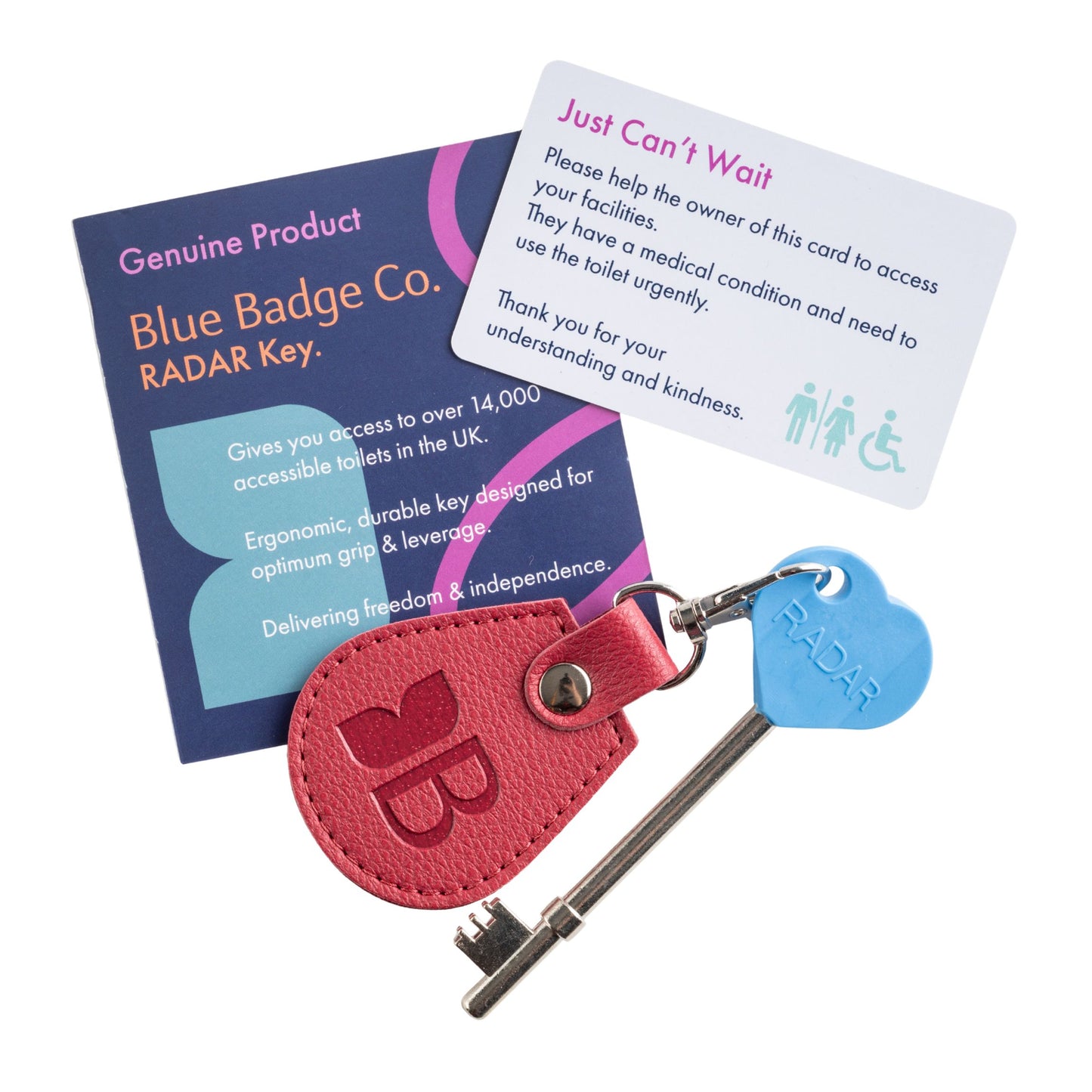 Recycled Bottles Keyring with Disabled Toilet RADAR Key in Raspberry