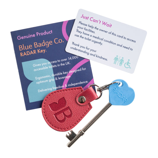 Recycled Bottles Keyring with Disabled Toilet RADAR Key in Raspberry
