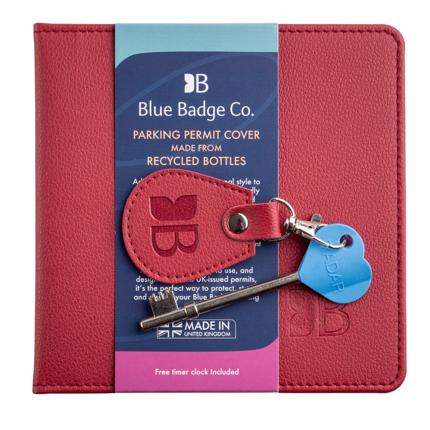 Disabled Blue Badge Wallet, Keyring and RADAR Key in Recycled Bottles Red - UK Made