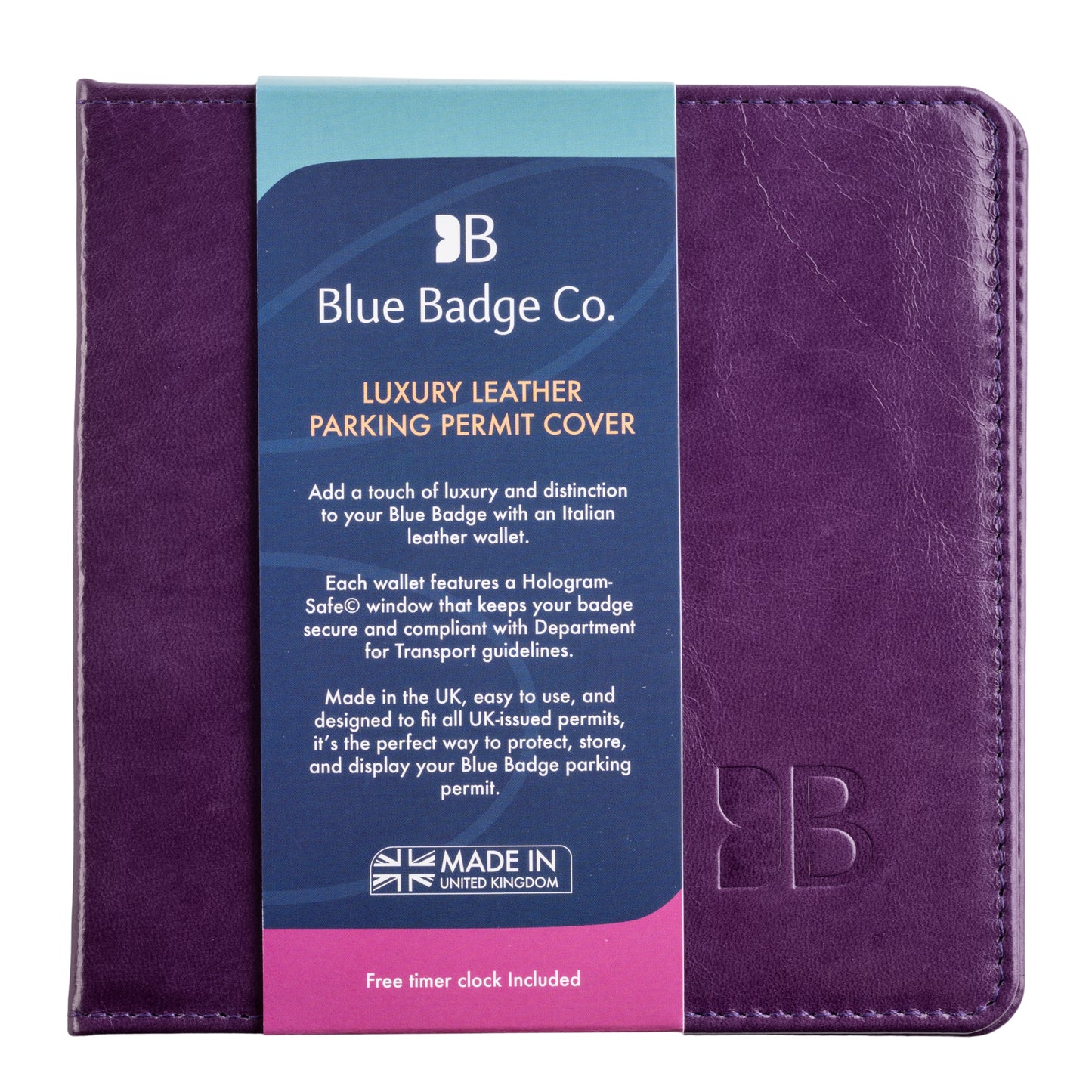 Disabled Blue Badge Parking Permit Wallet in Purple Leather - UK Made