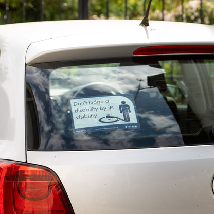 Twin-Pack Disabled Car Window Sticker Rectangle, “Don't judge a disability by it's visibility” Disability Parking Awareness Vinyl Decals
