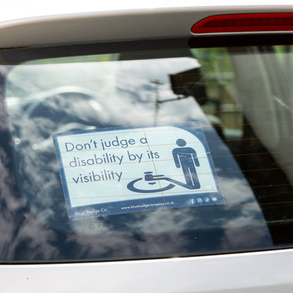Twin-Pack Disabled Car Window Sticker Rectangle, “Don't judge a disability by it's visibility” Disability Parking Awareness Vinyl Decals