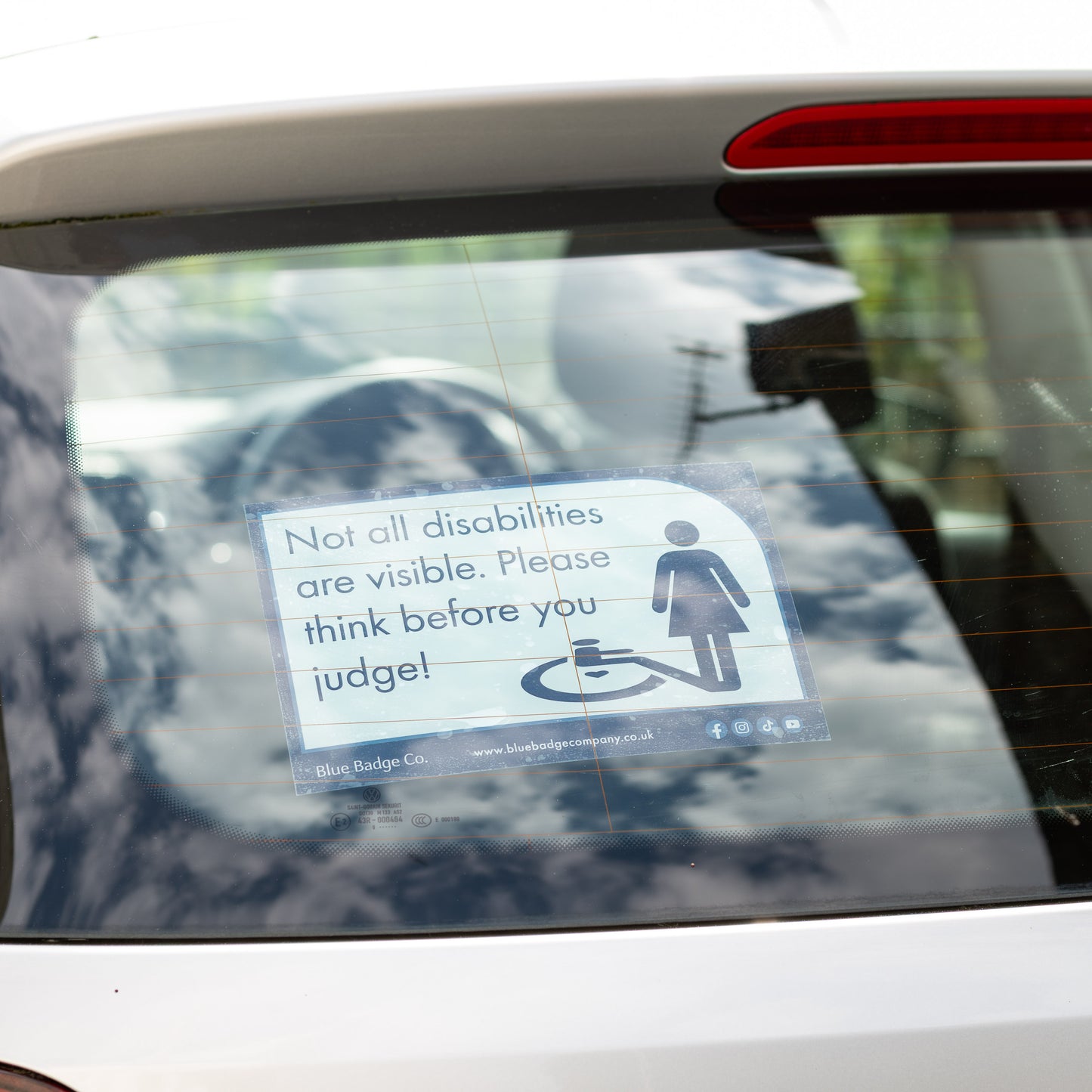Twin-Pack Disabled Car Window Sticker Rectangle, “Not all disabilities are visible. Please think before you judge!” Disability Parking Awareness Vinyl Decals
