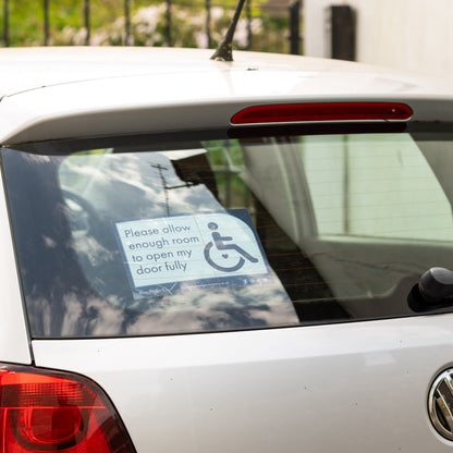 Twin-Pack Disabled Car Window Sticker Rectangle, “Please allow enough room to open my door fully” Disability Parking Awareness Vinyl Decals