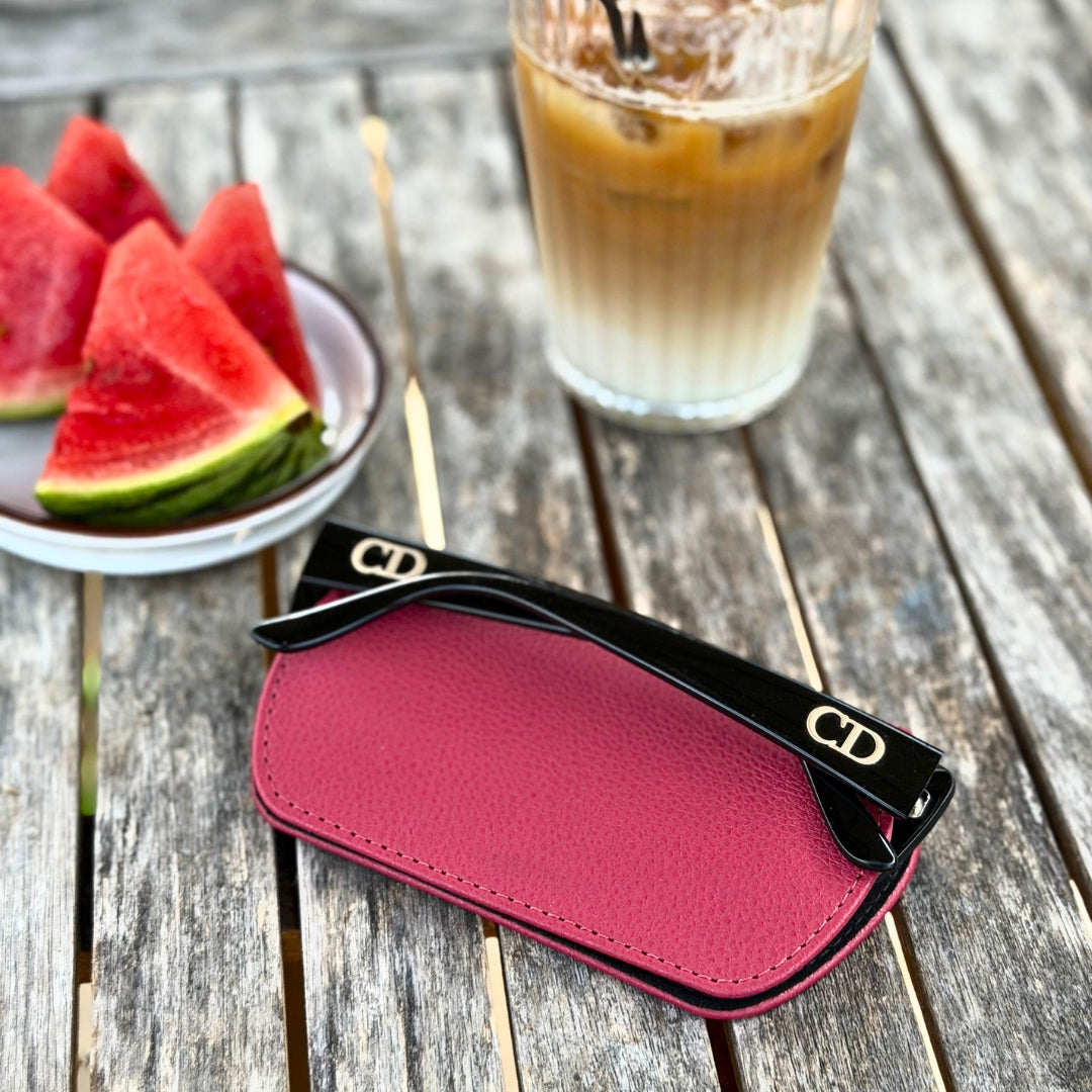 Slim Magnetic Close Glasses Cases Made from Recycled Bottles in Raspberry Red