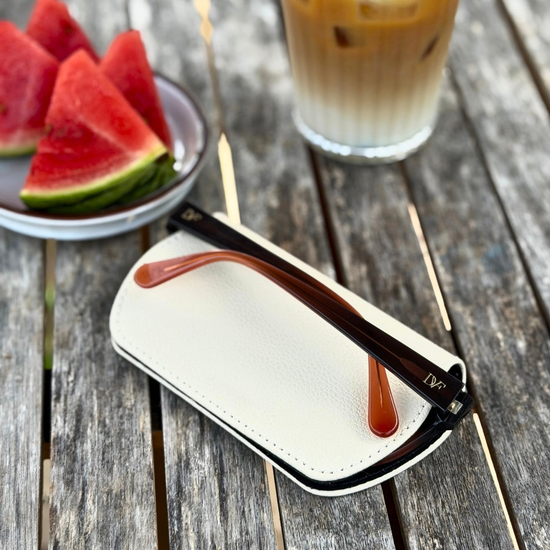 Slim Magnetic Close Glasses Cases Made from Recycled Bottles in Cream