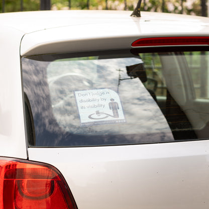 Twin-Pack Disabled Car Window Sticker Square, “Don't judge a disability by it's visibility” Disability Parking Awareness Vinyl Decals