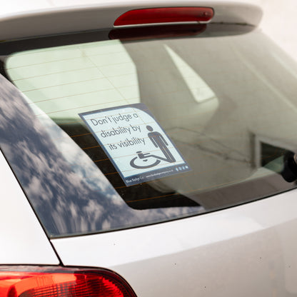 Twin-Pack Disabled Car Window Sticker Square, “Don't judge a disability by it's visibility” Disability Parking Awareness Vinyl Decals