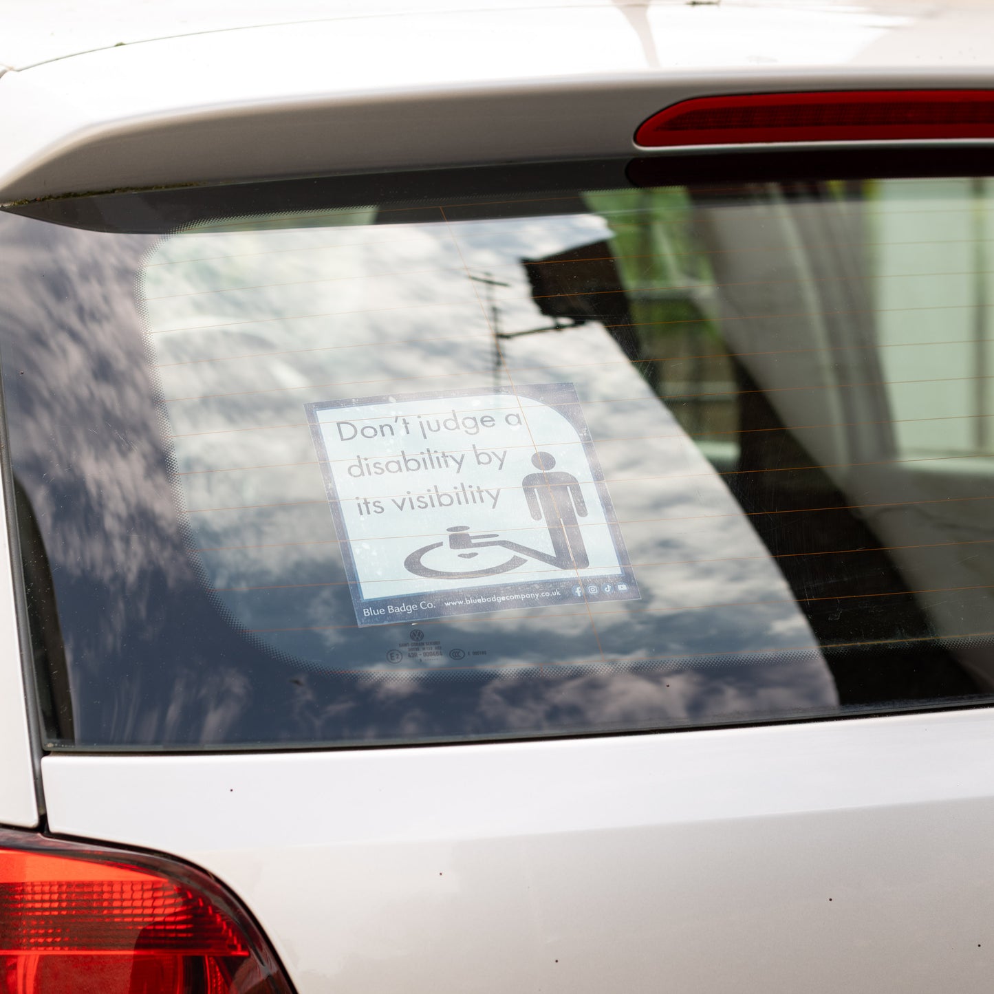 Twin-Pack Disabled Car Window Sticker Square, “Don't judge a disability by it's visibility” Disability Parking Awareness Vinyl Decals