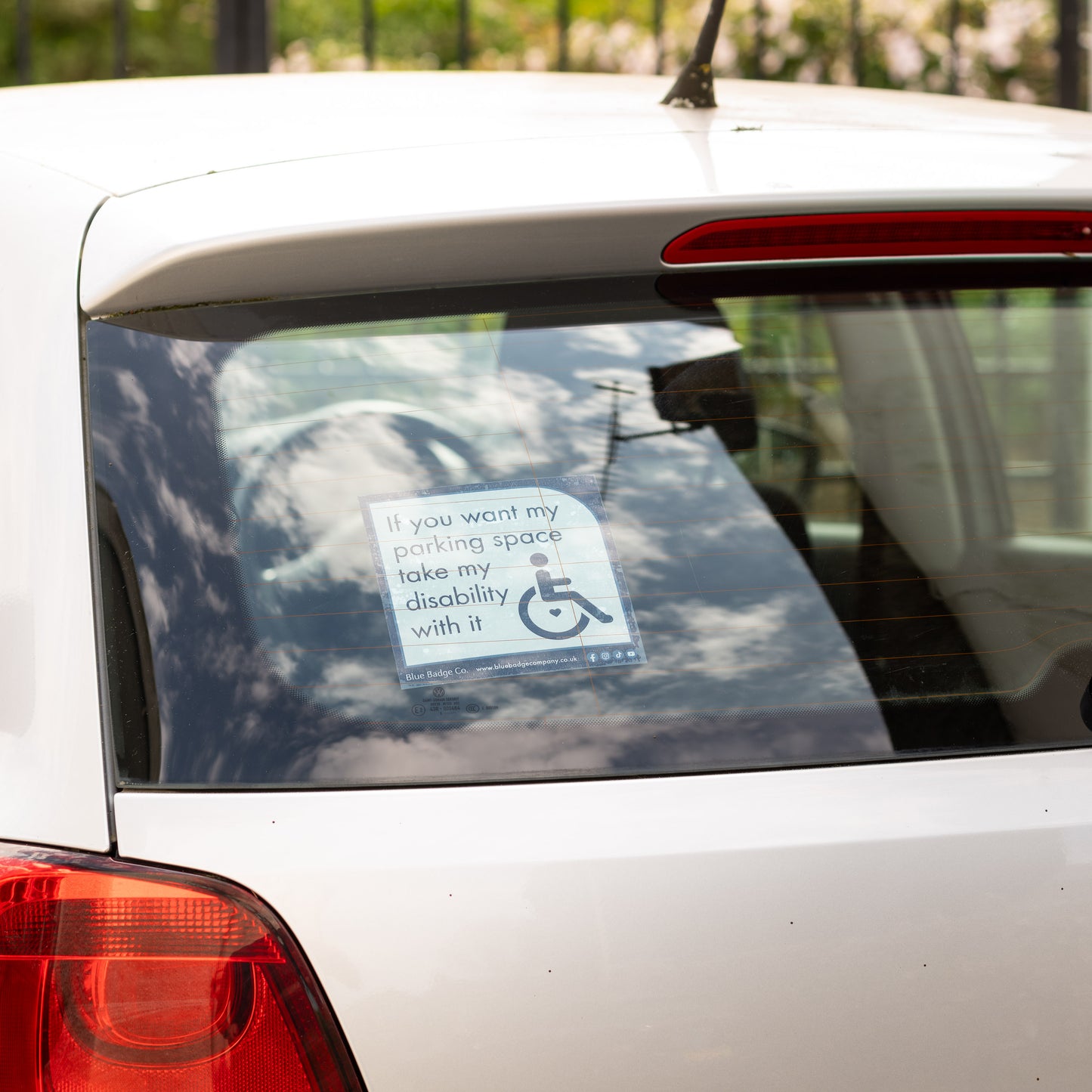 Twin-Pack Disabled Car Window Sticker Square, “If you want my parking space take my disability with it” Disability Parking Awareness Vinyl Decals