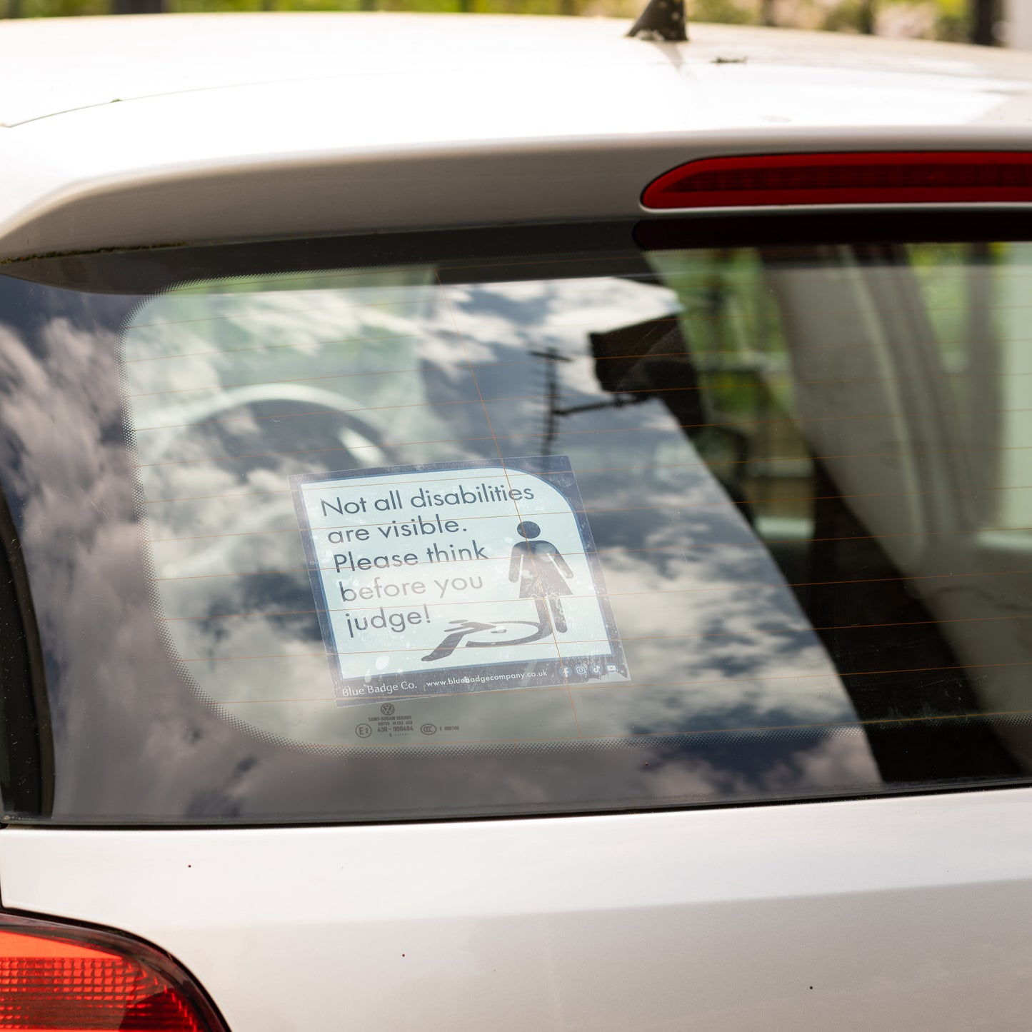Twin-Pack Disabled Car Window Sticker Square, “Not all disabilities are visible. Please think before you judge!” Disability Parking Awareness Vinyl Decals
