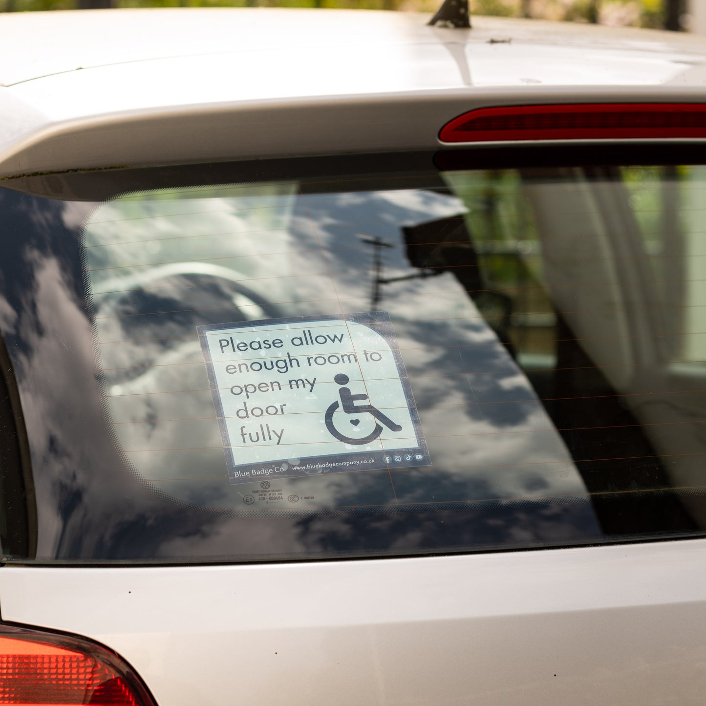 Twin-Pack Disabled Car Window Sticker Square, “Please allow enough room to open my door fully” Disability Parking Awareness Vinyl Decals