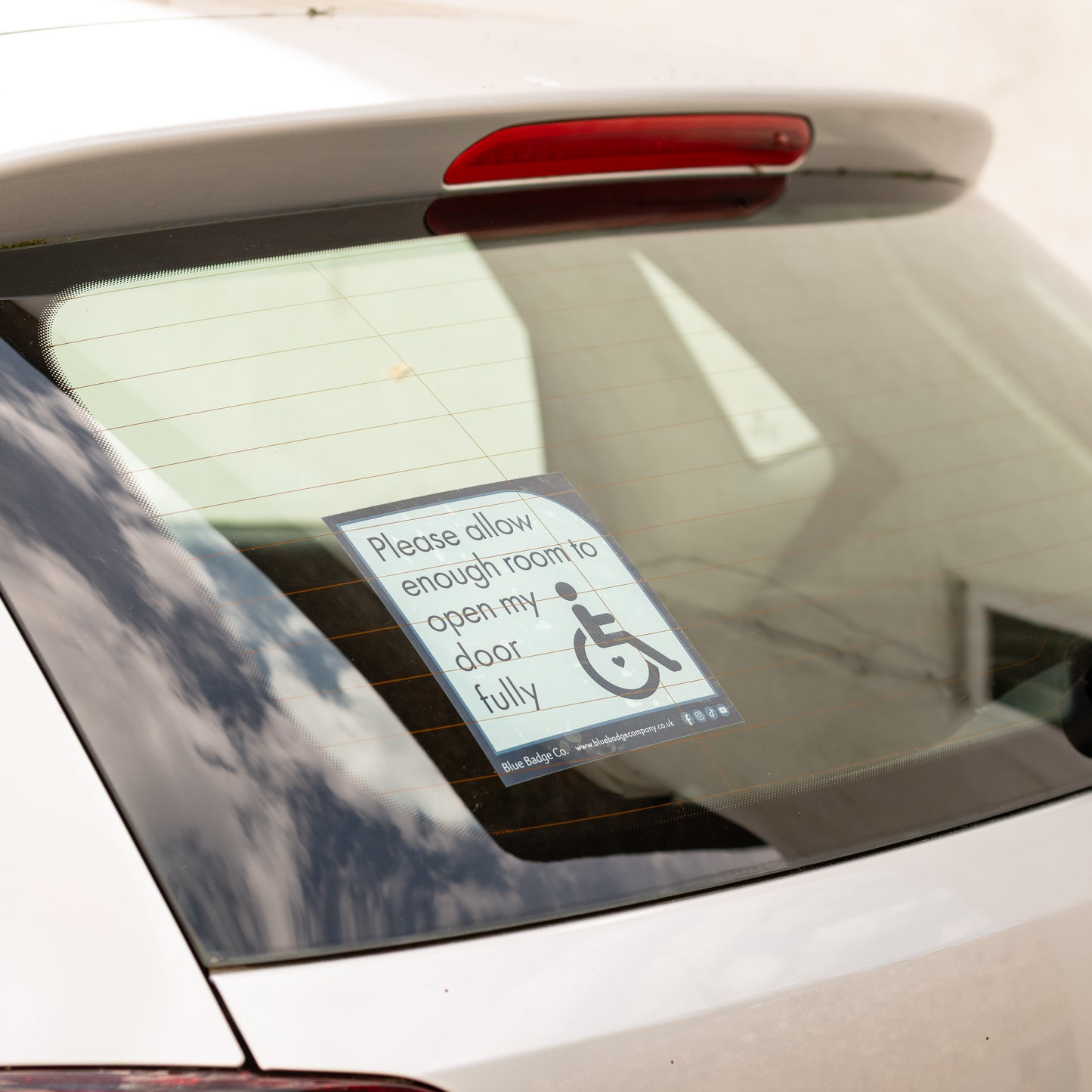 Twin-Pack Disabled Car Window Sticker Square, “Please allow enough room to open my door fully” Disability Parking Awareness Vinyl Decals