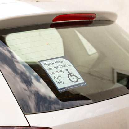 Twin-Pack Disabled Car Window Sticker Square, “Please allow enough room to open my door fully” Disability Parking Awareness Vinyl Decals