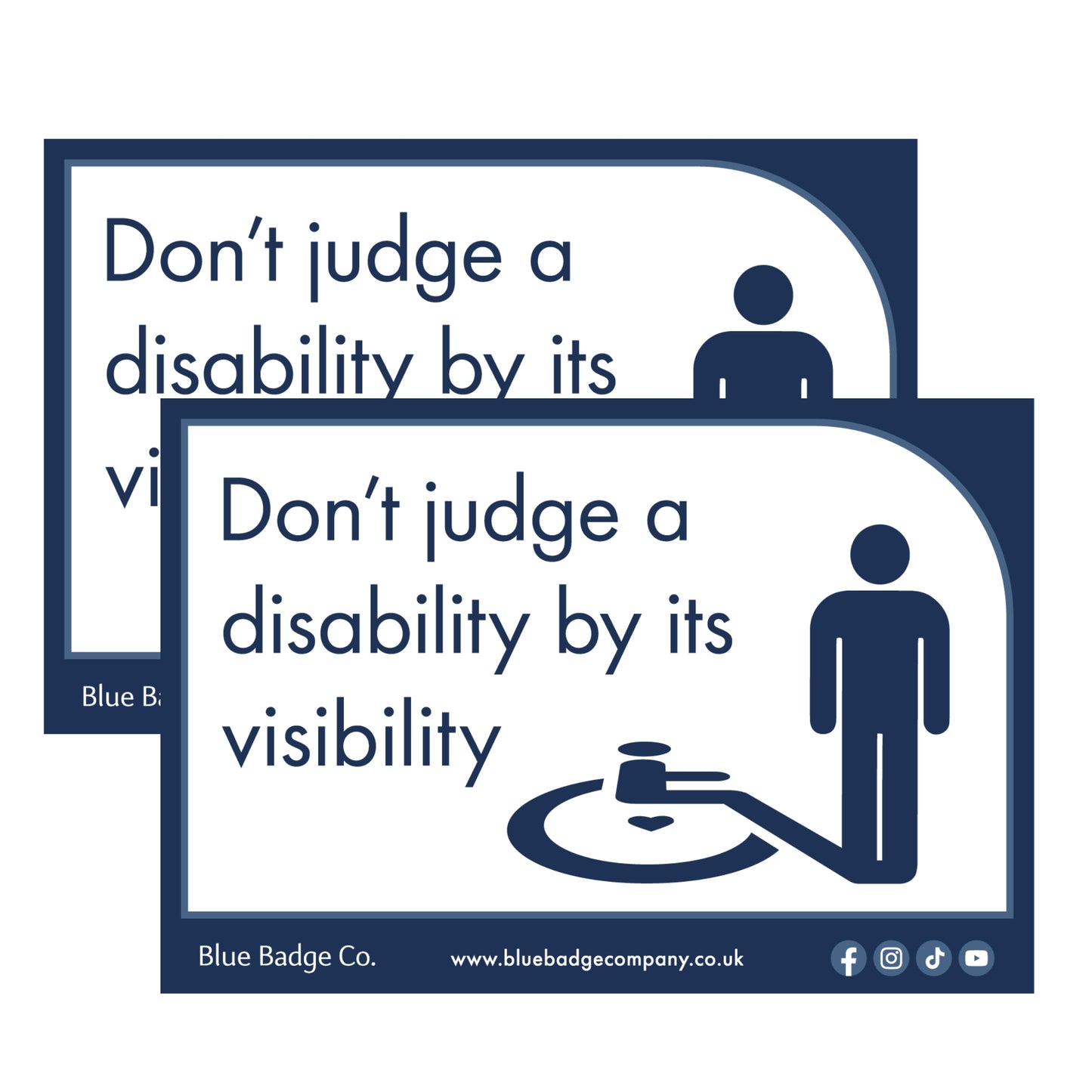 Twin-Pack Disabled Car Window Sticker Rectangle, “Don't judge a disability by it's visibility” Disability Parking Awareness Vinyl Decals