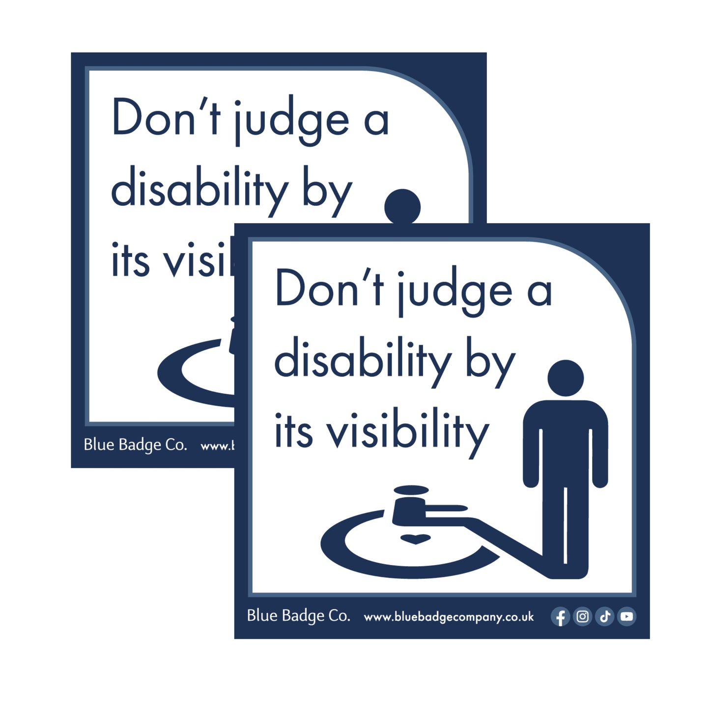 Twin-Pack Disabled Car Window Sticker Square, “Don't judge a disability by it's visibility” Disability Parking Awareness Vinyl Decals