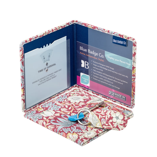 Disabled Blue Badge Wallet, Keyring and RADAR Key in William Morris Strawberry Thief Plum