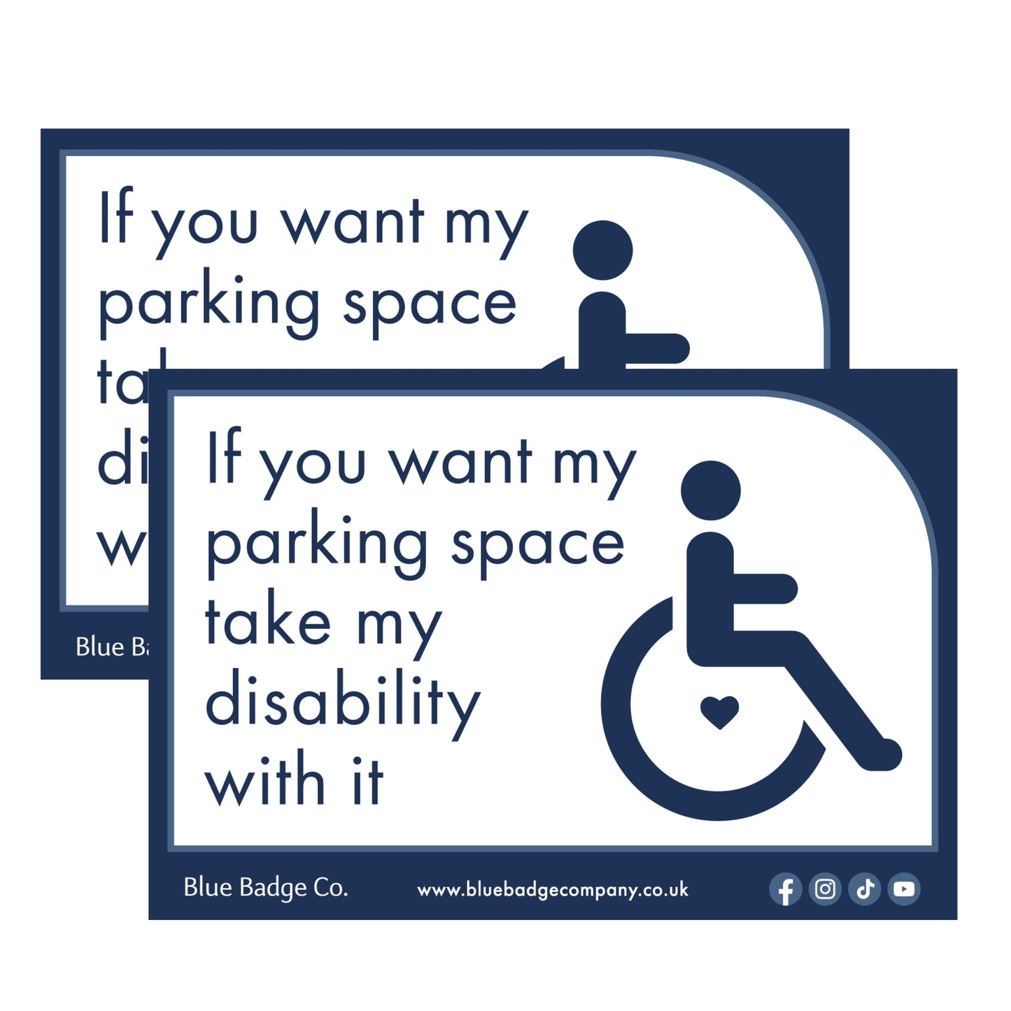 Twin-Pack Disabled Car Window Sticker Rectangle, “ If you want my parking space take my disability with it” Disability Parking Awareness Vinyl Decals