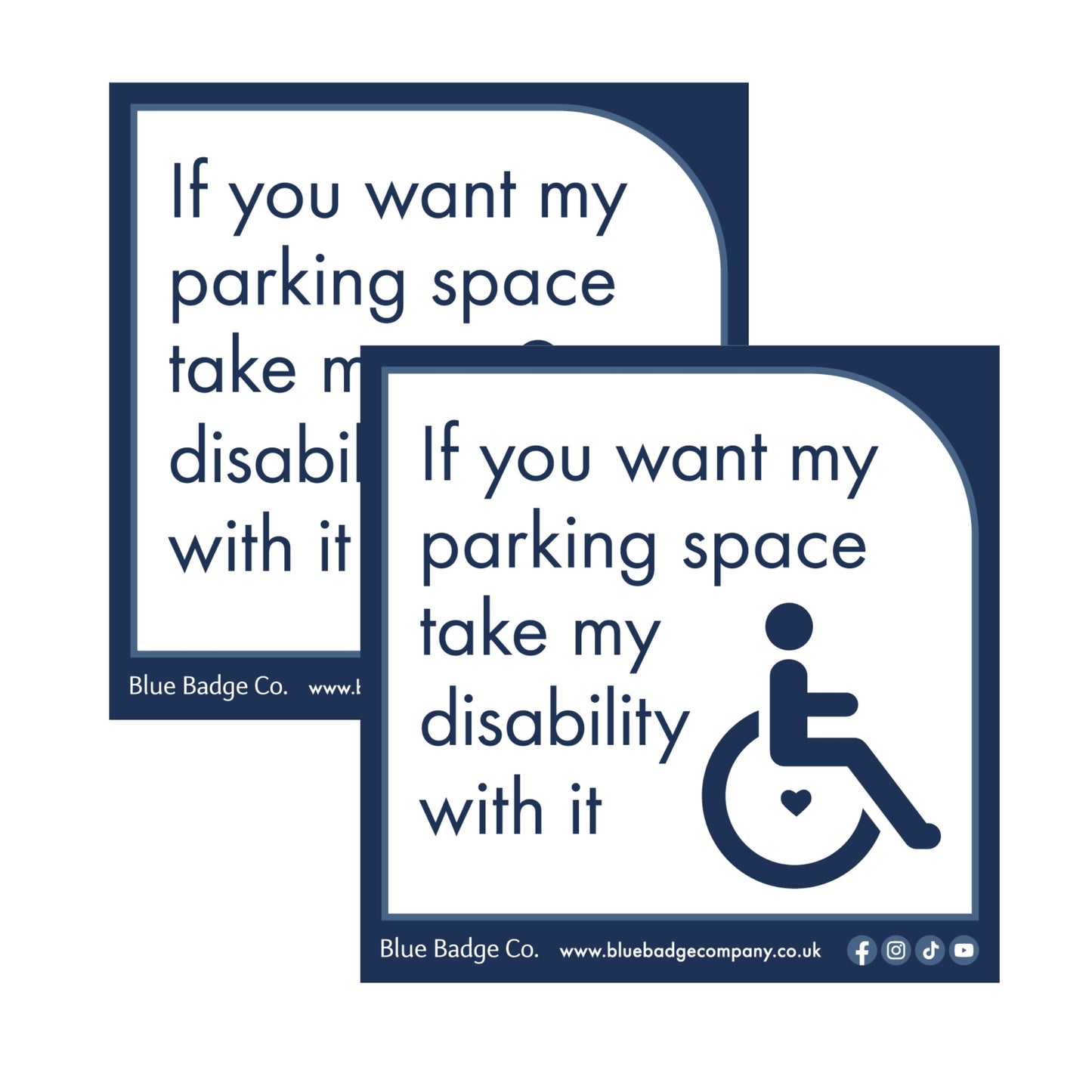 Twin-Pack Disabled Car Window Sticker Square, “If you want my parking space take my disability with it” Disability Parking Awareness Vinyl Decals