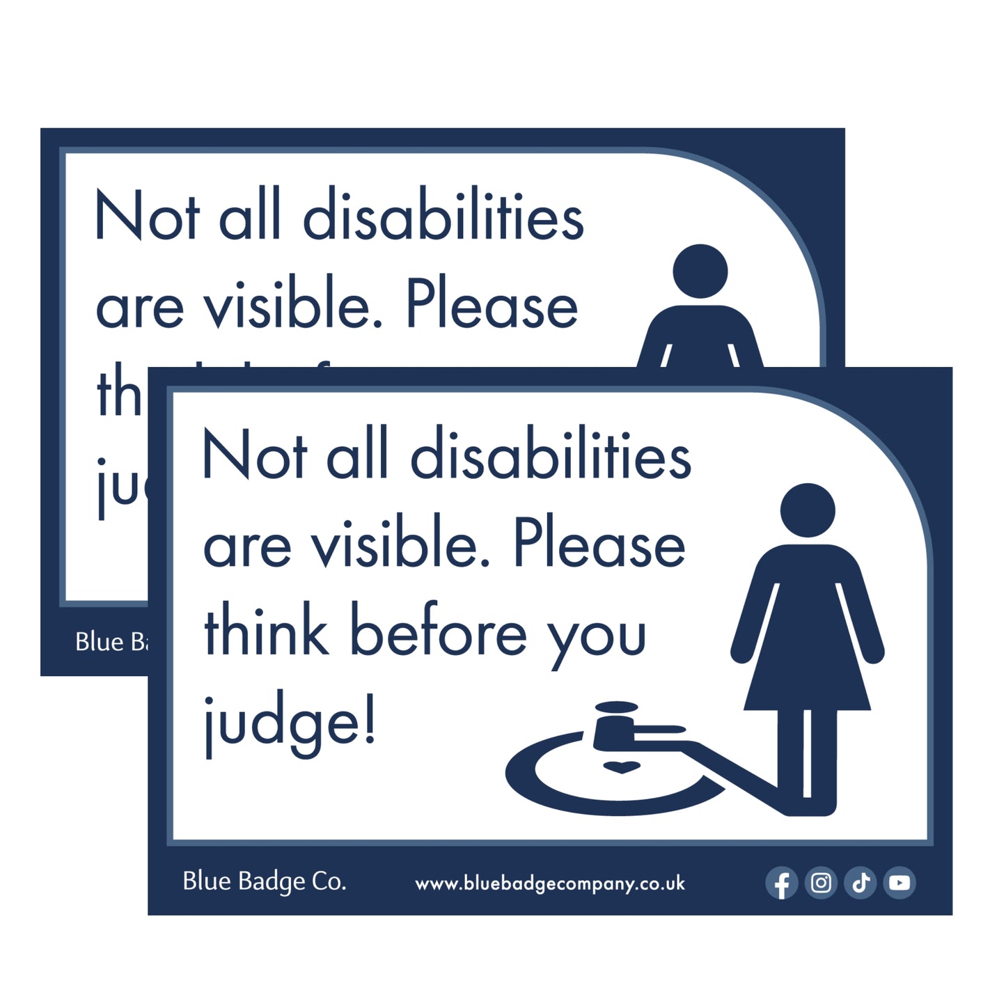 Twin-Pack Disabled Car Window Sticker Rectangle, “Not all disabilities are visible. Please think before you judge!” Disability Parking Awareness Vinyl Decals