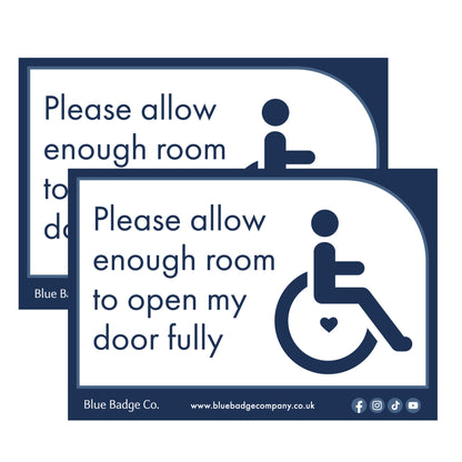 Twin-Pack Disabled Car Window Sticker Rectangle, “Please allow enough room to open my door fully” Disability Parking Awareness Vinyl Decals