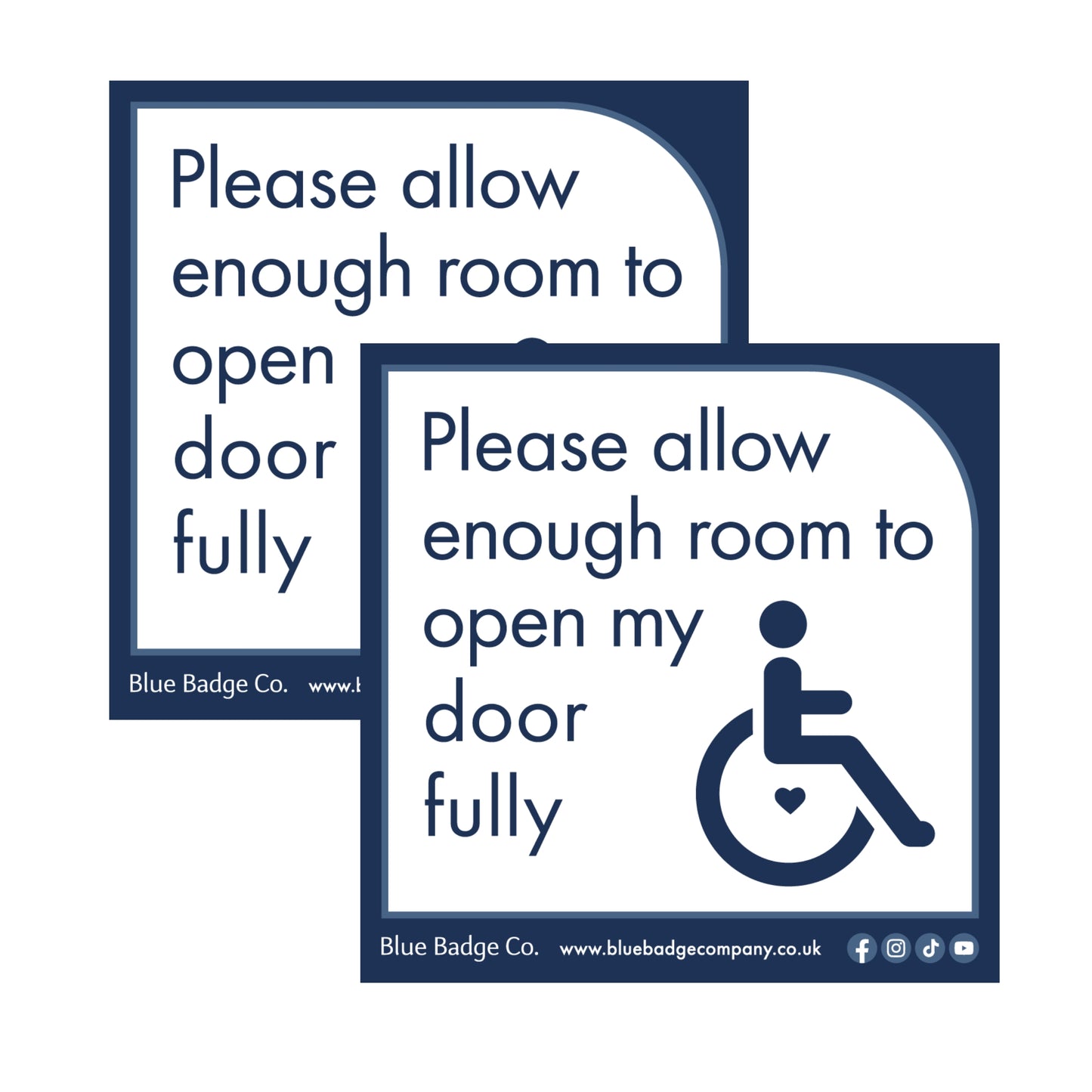 Twin-Pack Disabled Car Window Sticker Square, “Please allow enough room to open my door fully” Disability Parking Awareness Vinyl Decals