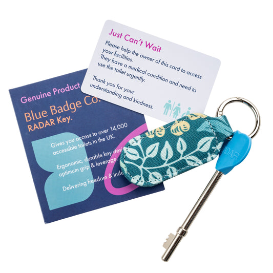 Genuine RADAR Disabled Toilet Key and Fabric Keyring in William Morris Mallow Teal