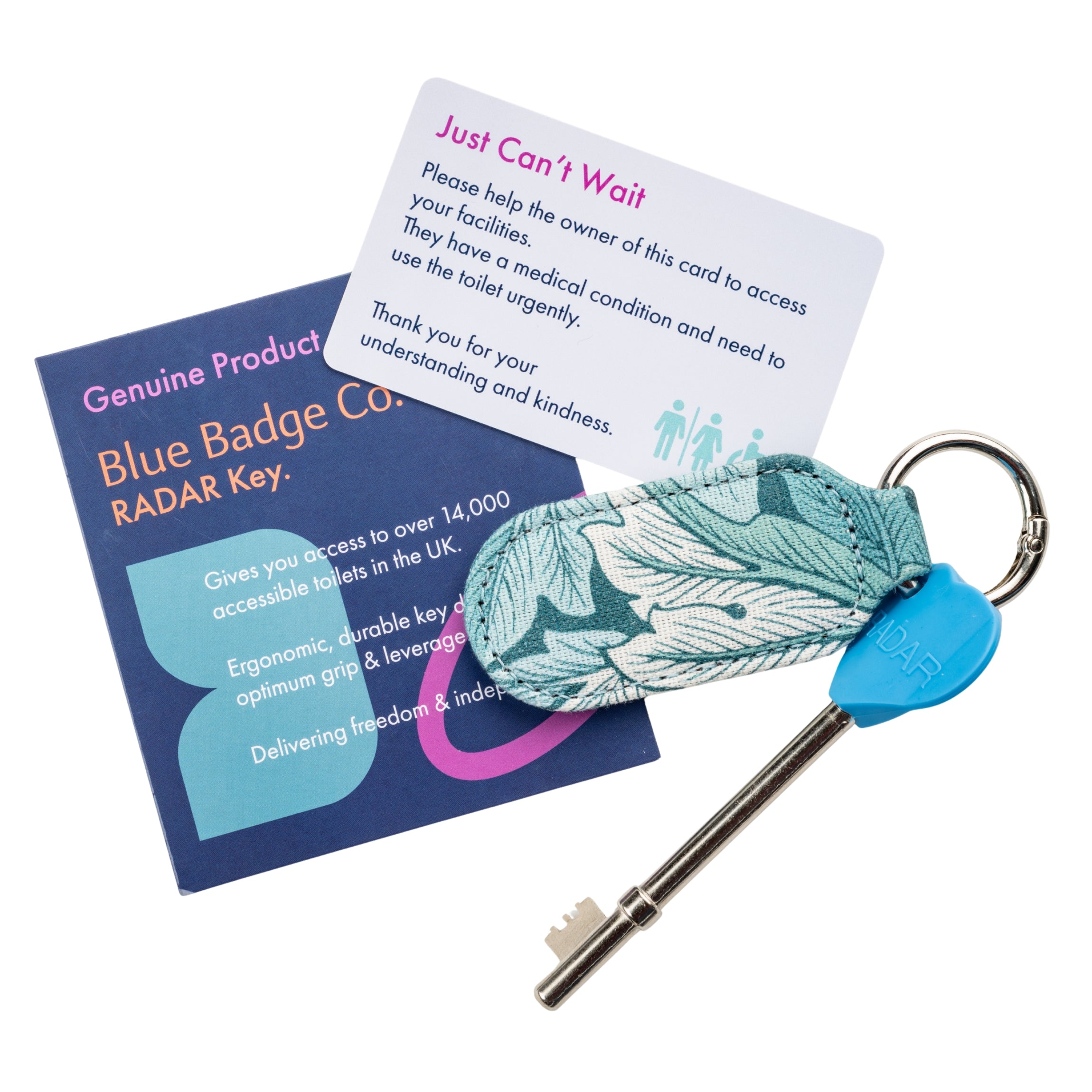 Radar Key Shield RADAR Disabled Toilet Key with William Morris Acanthus Teal Fabric ...
