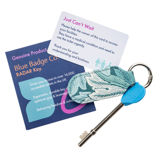 Genuine RADAR Disabled Toilet Key and Fabric Keyring in William Morris Acanthus Teal