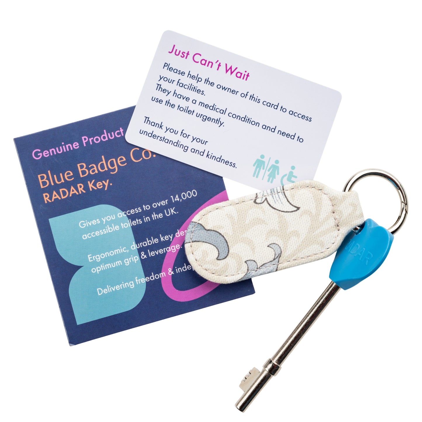 Genuine RADAR Disabled Toilet Key and Fabric Keyring in William Morris Golden Lily Plum