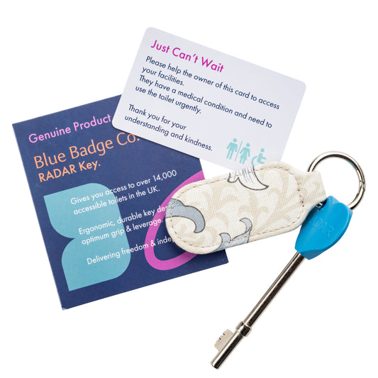 Genuine RADAR Disabled Toilet Key and Fabric Keyring in William Morris Golden Lily Plum