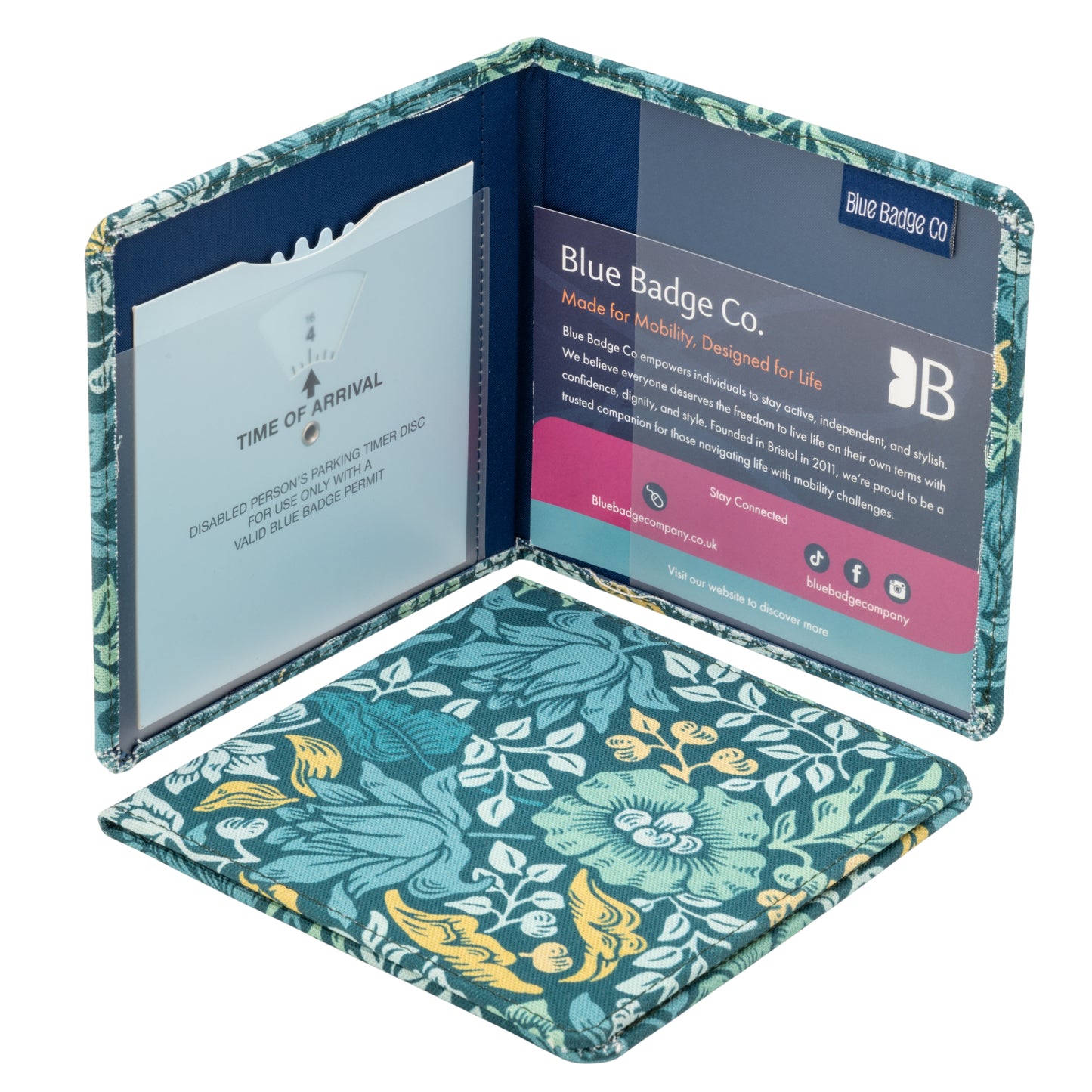 Blue Badge Wallet - Disabled Parking Permit Holder William Morris Mallow Teal - UK Made