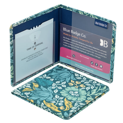 Blue Badge Wallet - Disabled Parking Permit Holder William Morris Mallow Teal - UK Made
