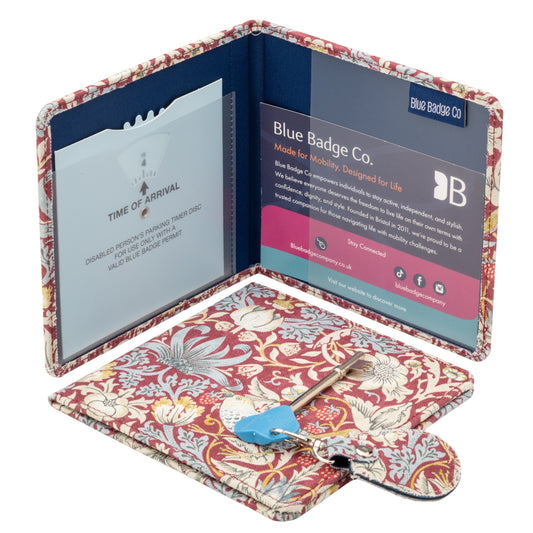Disabled Blue Badge Wallet, Keyring and RADAR Key in William Morris Strawberry Thief Plum